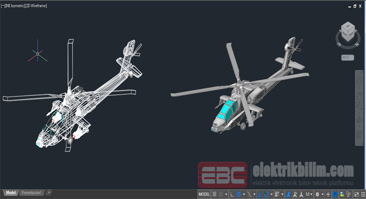 3D Helikopter Autocad Çizim Çalışması