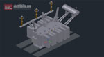 3D Güç Trafosu AutoCAD Çizimi 220/23kV