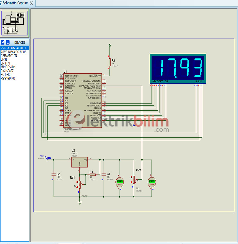 16F887 Dijital Voltmetre Proteus ISIS Uygulaması