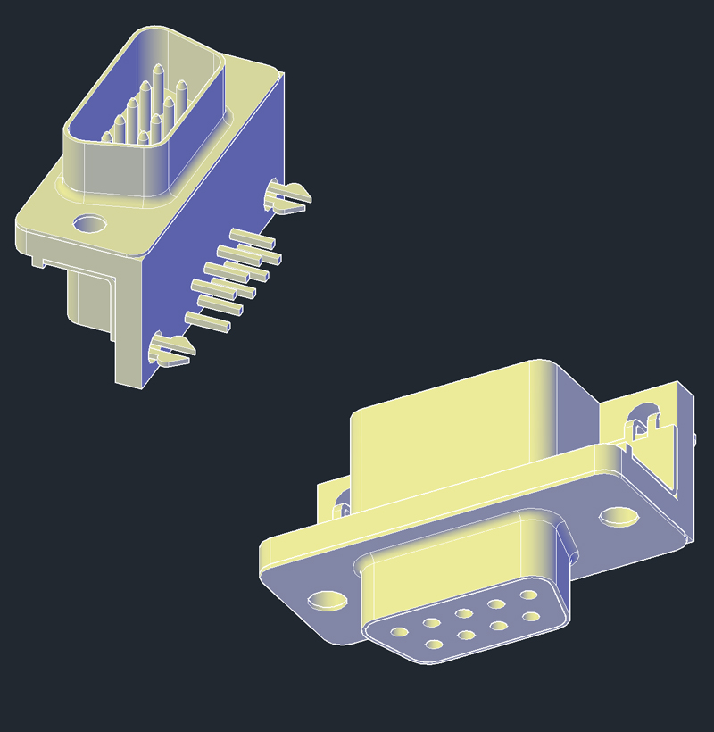 9 Pin Konnektör 3D AutoCAD Çizimi