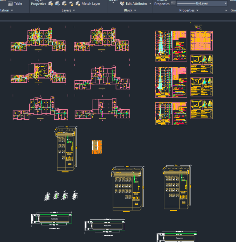Autocad elektrik tesisat projesi ( 6 katlı bina tam set )