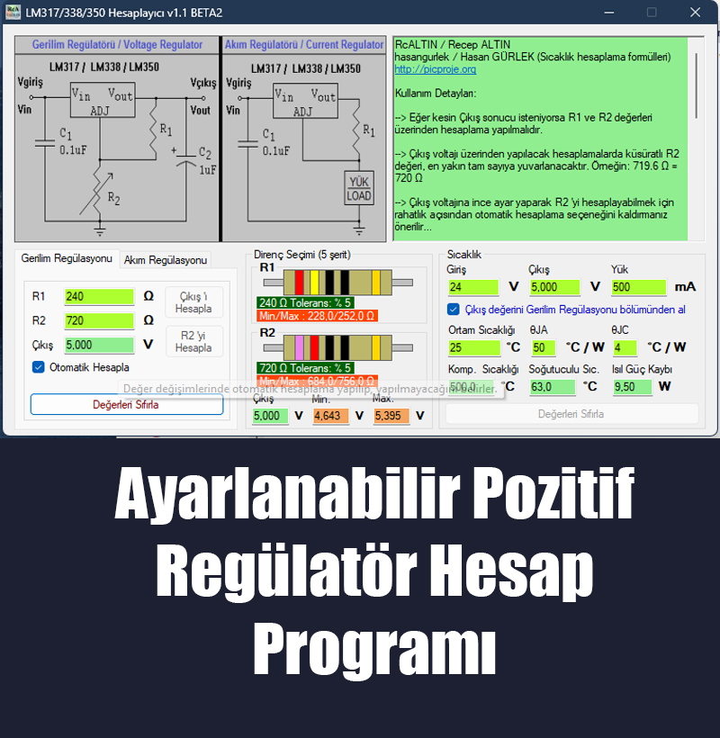Ayarlanabilir Pozitif Regülatör Hesap Programı