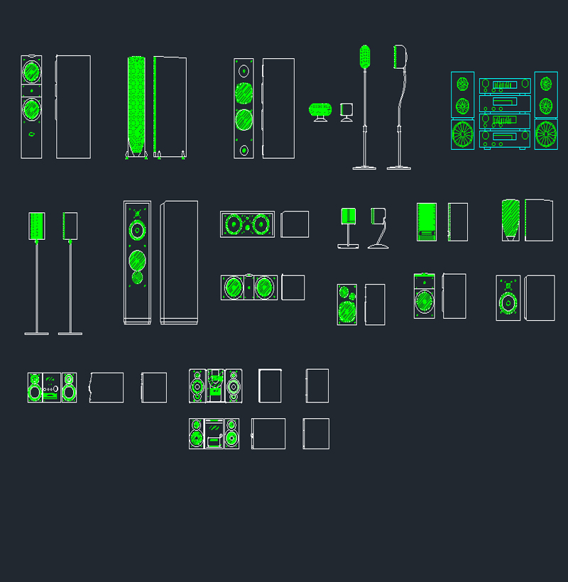 Ev Stereo Müzik Sistemi AutoCAD Çizimleri