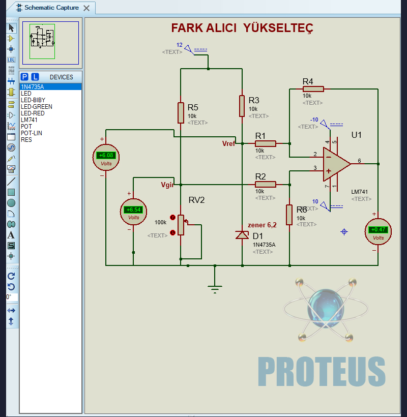 Fark Alıcı Yükselteç Proteus ISIS Uygulaması