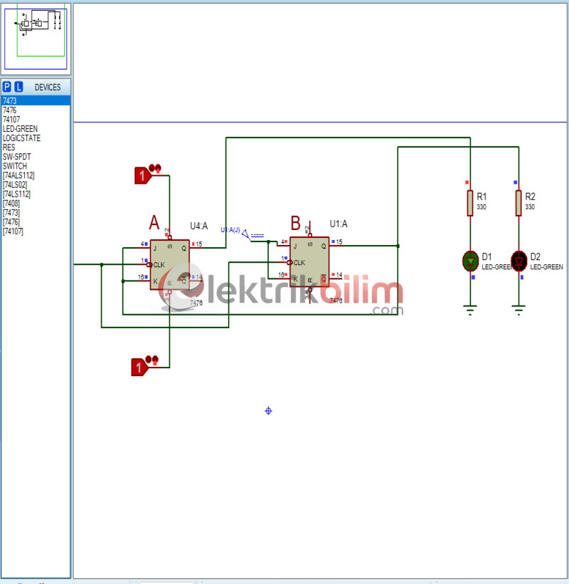 JK Tipi FF ile Binary 0-1-2-3 Sayan Devre Tasarımı
