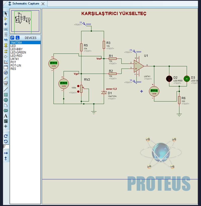 Karşılaştırıcı Yükselteç Proteus ISIS Uygulaması