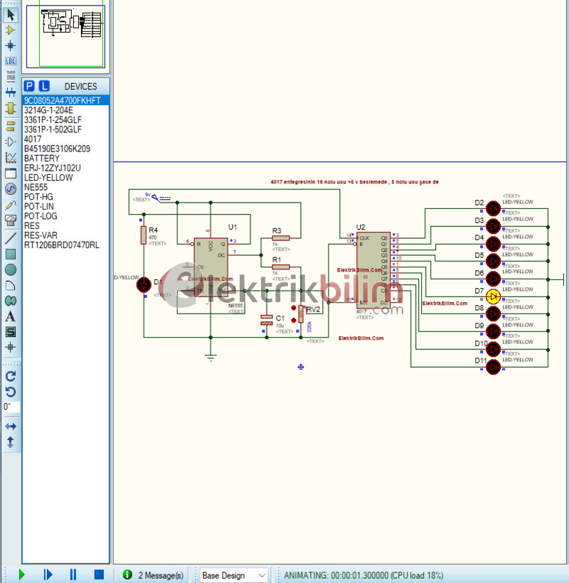 NE555 ve CD4017 ile 10 LED Yürüyen Işık