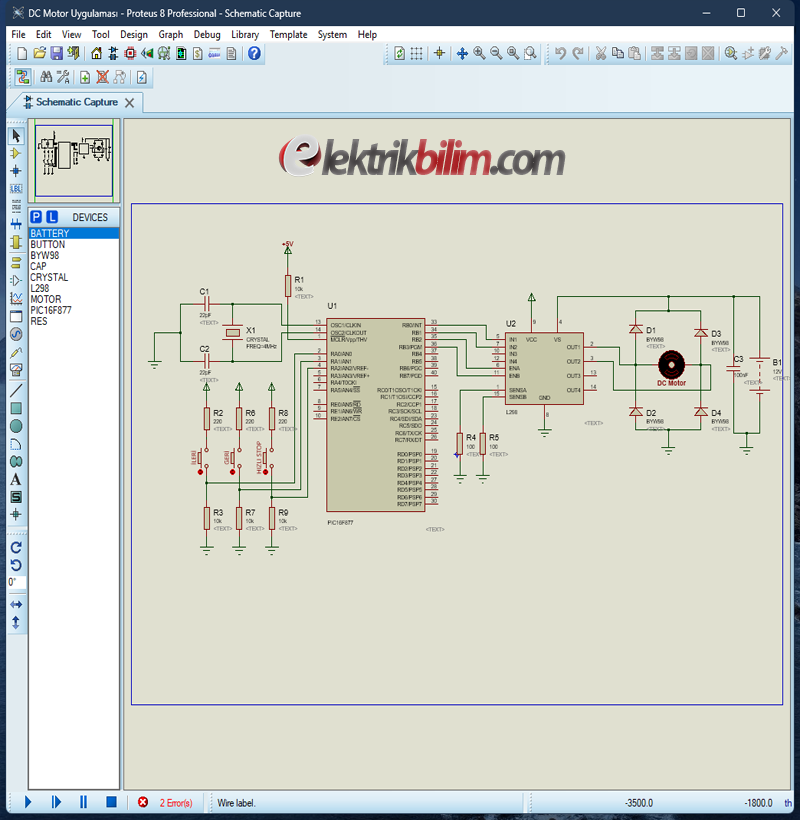 Proteus Pic 16F877 DC Motor Kontrol Uygulaması