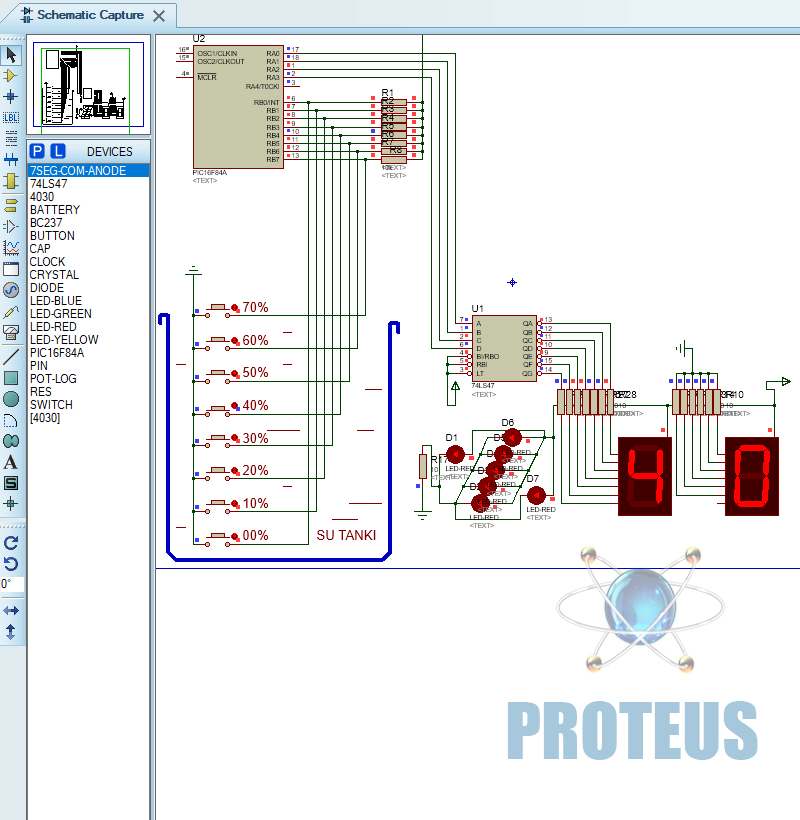 Su Tankı Proteus Uygulama Devresi