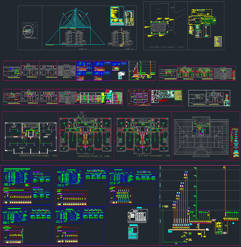 Tam Set Zemin + 3 Kat Uygulanmış Bina Elektrik Projesi