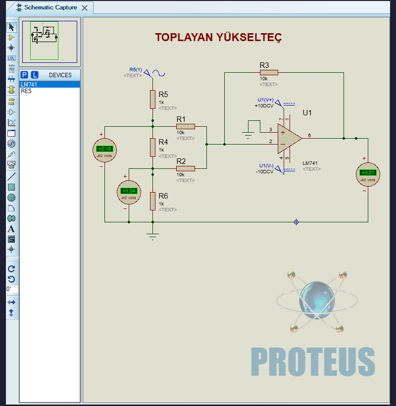 Toplayan Yükselteç Proteus ISIS Uygulaması