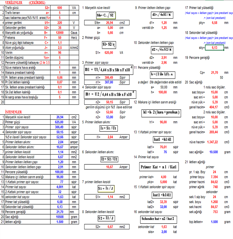 Transformatör Hesap Programı