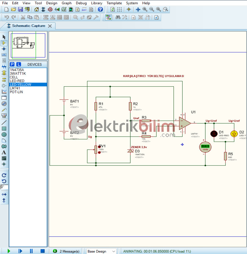 UA741 Op-Amp ile Karşılaştırıcı ve Fark Alıcı Devre