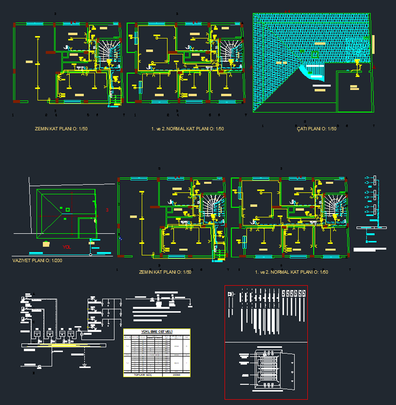 Zemin + 2 Kat + Çatı Bina Elektrik Tesisat Projesi